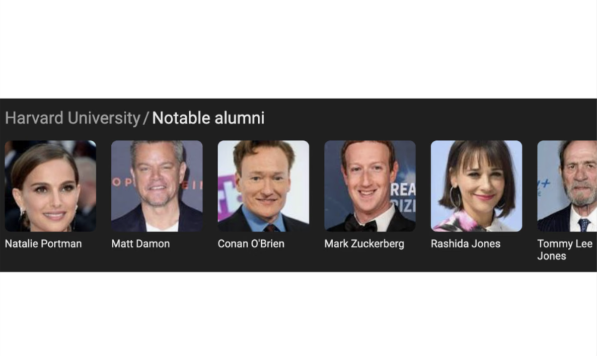 Google-Darstellung bekannter Alumni der Harvard University