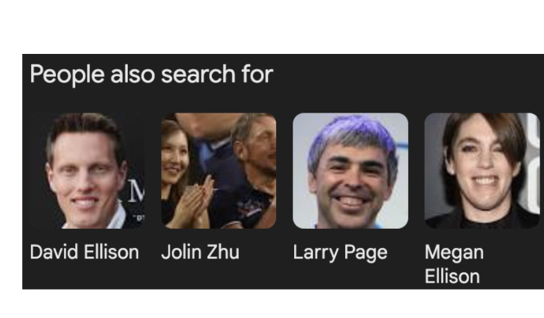 Google-Darstellung verwandter Personen: David Ellison, Jolin Zhu, Larry Page und Megan Ellison